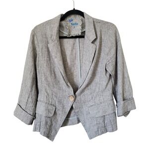 Yuvita 100% Linen Striped Blazer Jacket Womens Small‎ Cropped